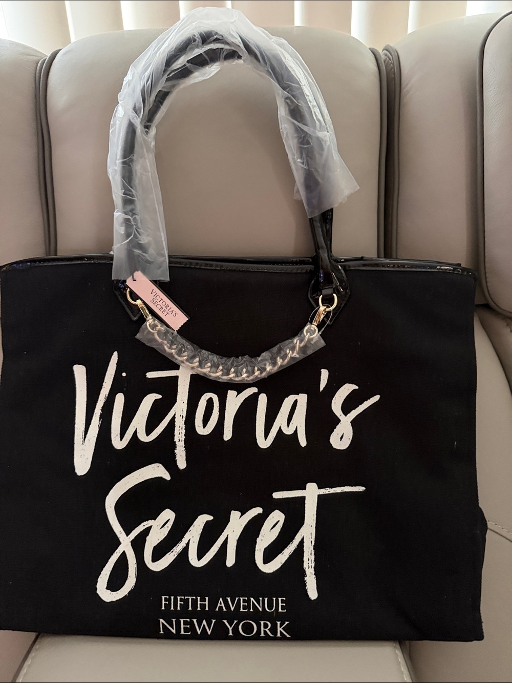 Victoria's Secret Black Canvas Tote with White Script